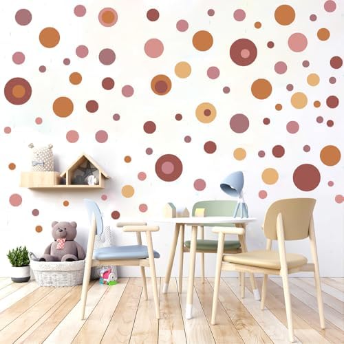 230 PCS Boho Polka Dot in Vintage Terracotta Warm Tones Wall Decals Set | 10 sheets removable waterproof peel & stick circle wall stickers for nursery, kids room, bedroom, playroom & home decor - Image 5