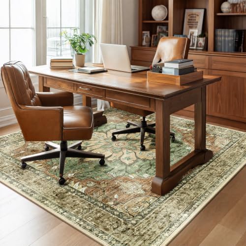 RELEANY Washable Area Rug, Square 7'x7', Brick/Brown/Green - Image 2