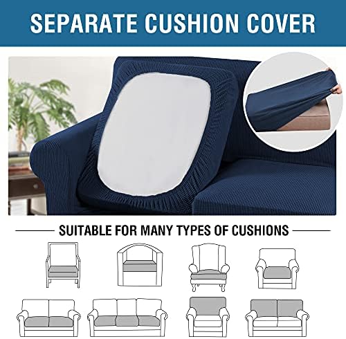 H.VERSAILTEX 4 Piece Stretch Sofa Covers for 3 Cushion Couch Covers for Living Room Furniture Slipcovers (Base Cover Plus 3 Seat Cushion Covers) Upgraded Thicker Jacquard Fabric (Sofa, Navy) - Image 5