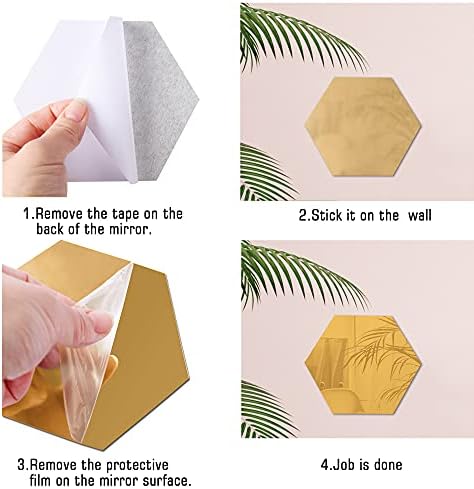 RW-103 36 Pcs Acrylic Hexagon Mirror Decals DIY Removable 3D Geometric Mirror Art Setting Wall Decor for Bedroom, Living Room, Office, Kitchen & Home (Gold) - Image 3