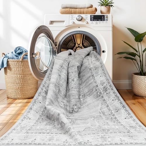 Washable Area Rugs 2x3 Entryway: Soft Ultra Thin Low Pile Mat Machine Washable Indoor Doormat Lightweight Entry Rug Anti Slip Backing Rugs for Living Room Bedroom Kitchen 2'x3' Grey - Image 5