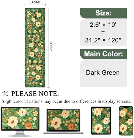 DUKINO 2.6x10 Hallway Runner Rug Washable Kitchen Rugs Non Slip Dark Green - Image 2