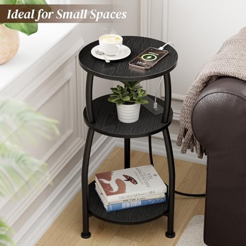 Round Side Table with Charging Station, Small Spaces Nightstand - Image 4