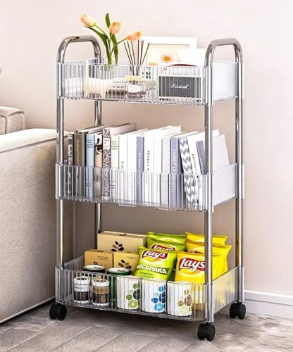 3-Tier Clear Utility Rolling Cart with Wheels for Kitchen & Bathroom - Image 3