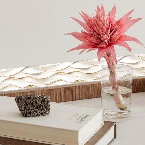 IVN Wallpaper Border Peel and Stick Wall Ivory Gold Waves 4x196 Inch - Image 4