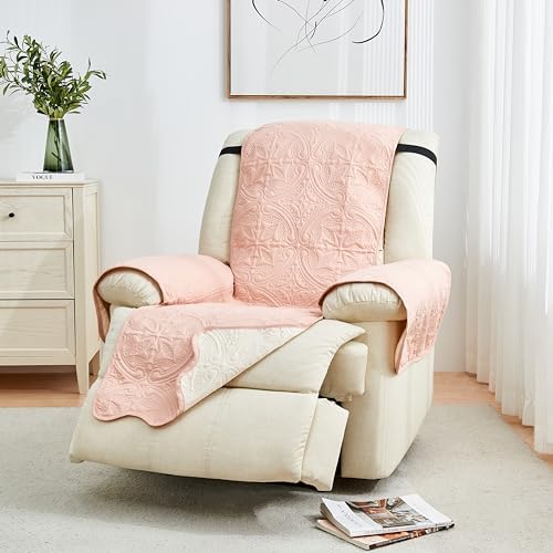 Great Bay Home Reversible Recliner Cover - Washable Slipcover Furniture Protector with Elastic Straps - Perfect for Kids & Pets - Quilted & Stitched Detail (Dusty Rose/Taupe). by GreatBayHome