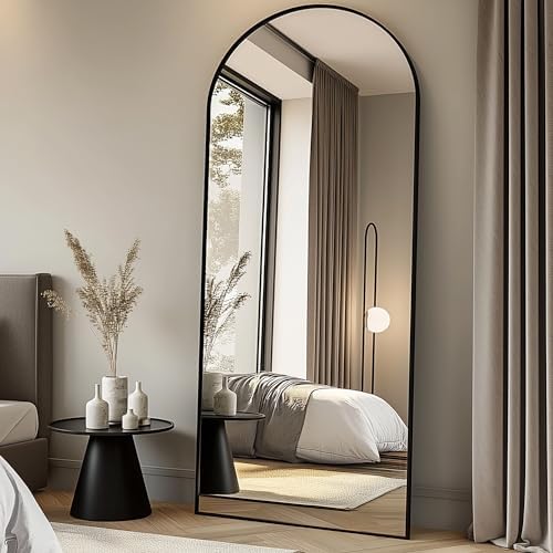 Full Length Mirror, 71''x30'' Floor Mirror with Stand, Arched Wall Mounted Mirror, Large Full Body Mirror with Aluminum Frame Hanging or Leaning for Bedroom, Living Room, Cloakroom (Black) - Image 2