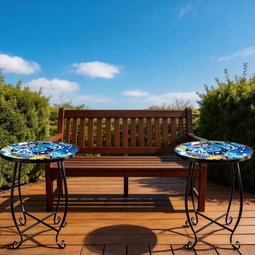 Small Mosaic Outdoor Side Table, 10-Inch Round Metal Patio Table - Image 4
