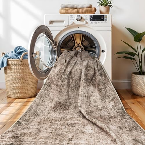 3x5 Living Room Area Rug - Modern Abstract Washable Bedroom Rugs with Non Slip Rubber Backing Indoor Low Pile Carpet for Office Nursery Soft Ultra Thin Home Decor Floor Mat for Bathroom 3x5 Brown - Image 3