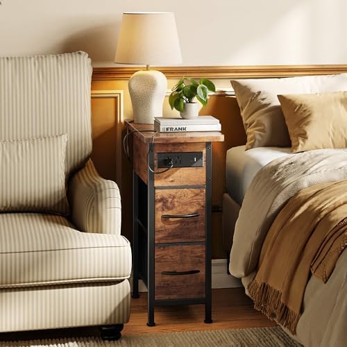 Huuger Narrow End Table with Charging Station, Side Table with 2 Drawers - Image 6