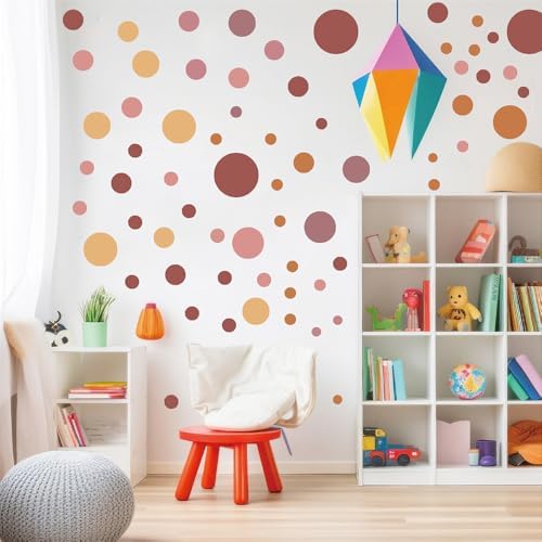 230 PCS Boho Polka Dot in Vintage Terracotta Warm Tones Wall Decals Set | 10 sheets removable waterproof peel & stick circle wall stickers for nursery, kids room, bedroom, playroom & home decor - Image 4