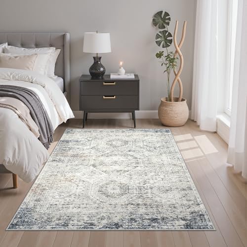 Soalmost 3x5 Rugs, Small Washable Kitchen Entryway Area Rug Blue/Ivory - Image 3