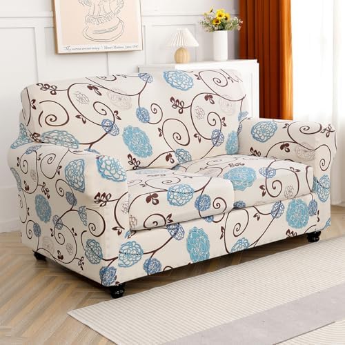 SearchI Stretch Sofa Cover Printed Couch Cover, Floral Pattern 3 Pieces Loveseat Slipcover with 2 Separate Cushion Cover, Washable Furniture Protector for Living Room(Loveseat, Ball Flower) - Image 2