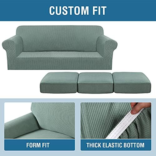 H.VERSAILTEX 4 Piece Stretch Sofa Covers for 3 Cushion Couch Covers for Living Room Furniture Slipcovers (Base Cover Plus 3 Seat Cushion Covers) Upgraded Thicker Jacquard Fabric (Sofa, Sage) - Image 4