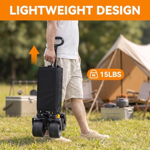 Collapsible Folding Wagon Cart, 220 LBS Heavy Duty Utility Beach Wagon with Adjustable Pull Handle, Compact Foldable Storage Cart for Beach, Camping, Grocery Shopping, Picnic & Outdoor Travel - Image 3