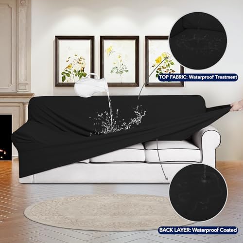 PureFit Waterproof Couch Cover Slipcovers for Couches and Sofas, Black - Image 3