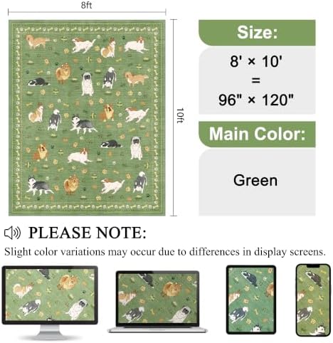 DUKINO 8x10 Area Rug, Washable Dog Rugs for Living Room Soft, Green - Image 2