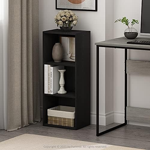 Furinno LUDER Book Shelf, 3-Cube Bookshelf, Bookcase with Open Shelves, 9.3 x 12 x 31.5, Easy Assembly, for Living Room, Bedroom, Home Office, Blackwood - Image 2
