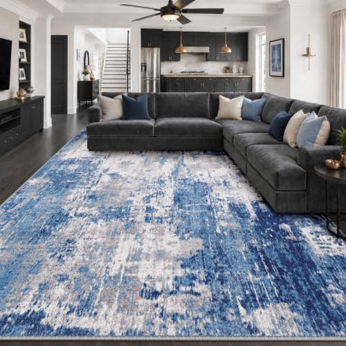 RELEANY Washable 10'x12' Abstract Area Rug for Living Room Blue Gray by RELEANY