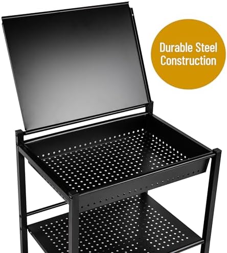 Mind Reader Cart with Covered Compartment, Office Organizer, Storage, 3-Tier, Office, Metal, 20" L x 14.25" W x 28.75" H, Black - Image 4
