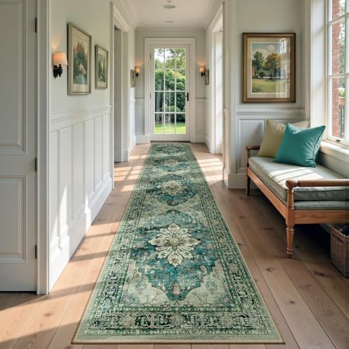RELEANY Washable Area Rug, Runner 2'6"x12', Blue/Vintage Dark Blue by RELEANY