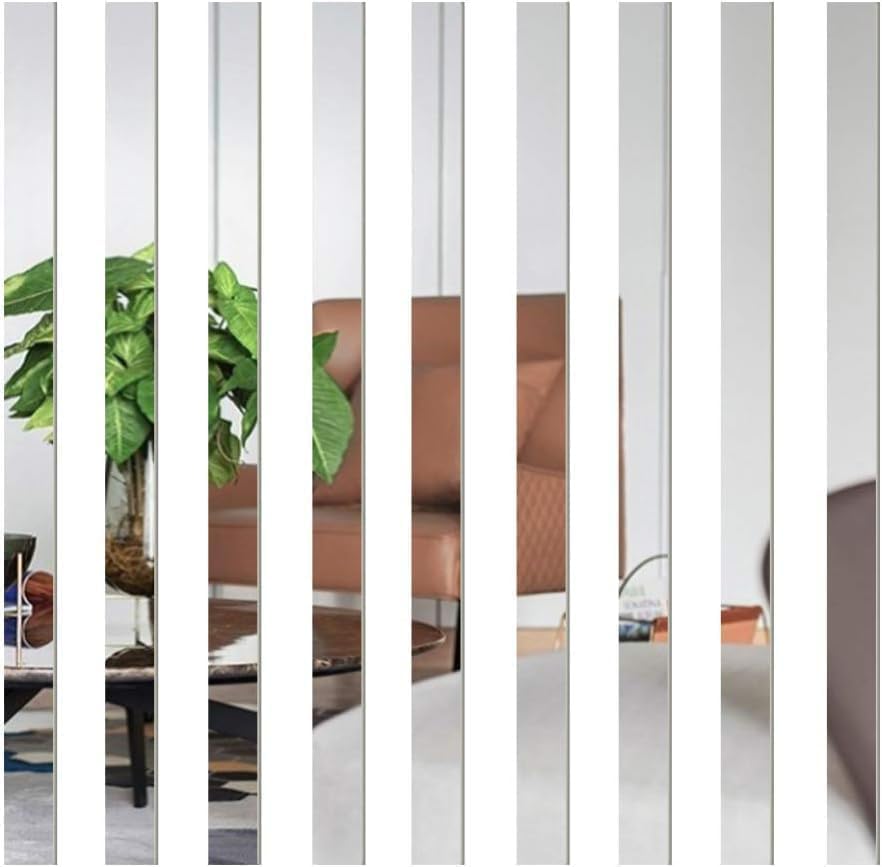 10 Pcs Mirror Wall Stickers Striped Design Mirror Art Tile Decal DIY Self Adhesive Wall Line Border Decals Removable Acrylic Mirror Sheets Wall Sticker Wall Stickers and Murals for Home Decor 5*20cm - Image 2