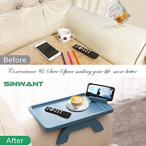 SINWANT Couch Arm Tray, Bamboo Sofa Clip on Tray Tables with 360° Phone Holder,Folding Anti Slip Couch Armrest Table for Snacks,Drinks,Remotes 15.35"x9.85" - Image 6