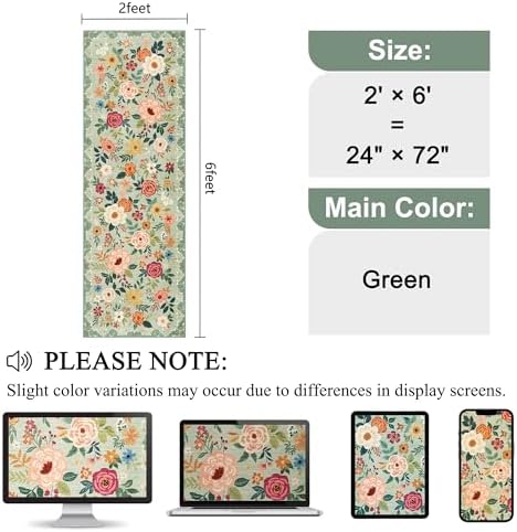 DUKINO 2x6 Runner Rug for Hallway, Washable Kitchen Rugs Non Slip, Green - Image 2