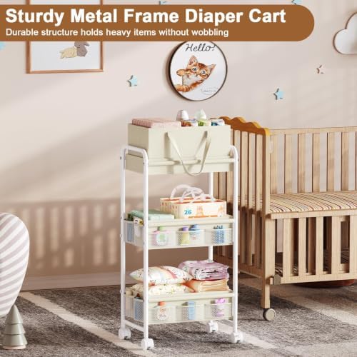 Baby Diaper Organizer Cart & Caddy Basket,Nursery Cart for Baby Essential - Image 6