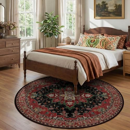 RELEANY Washable Area Rug, Round 7ft, Red/Black - Image 2