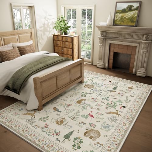 9x12 Area Rugs for Living Room: Washable Bedroom Rug Vintage Stain Resistant Non Slip Low Pile Soft Lightweight Carpet for Kitchen Dining Room Farmhouse Nursery Kids Room Home Office - Image 2