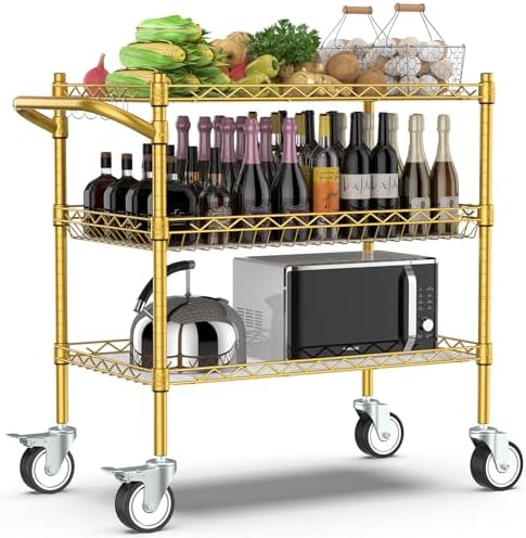 Leteuke 3 Tier Rolling Carts with Wheels, Heavy Duty Rolling Utility Cart by Leteuke