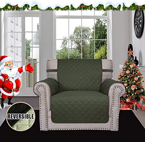 Easy-Going Reversible Couch Cover, Small Chair, Army Green/Beige - Image 2