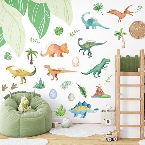 AOWDIAO Watercolor Dinosaur Wall Decals - 28 Pcs Peel and Stick Dino Decor for Boys’ Bedroom, Nursery & Classroom - Image 7