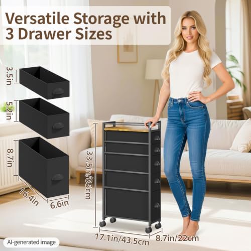 LASZOLA Narrow Cabinet Slim Storage Cart for Bathroom Small Space, Black - Image 2