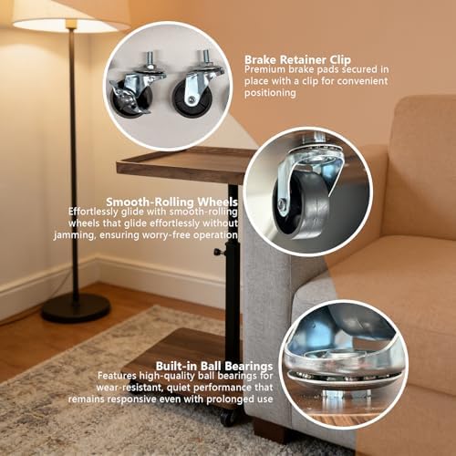Sofa Table with 360° Phone Holder, Rolling C-Shape End Table - Image 5