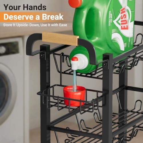 AOODA 4 Tier Laundry Room Cart with Top Detergent Holder, Pure Black - Image 3