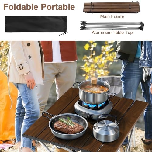 Tesouro Camping Table with Aluminum Table Top, Folding Beach Table Easy to Carry, Prefect for Outdoor, Picnic, BBQ, Cooking, Festival, Beach, Home Use - Image 7