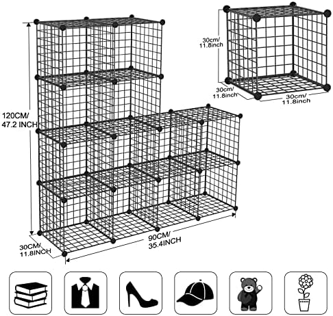 Wire Storage Cubes, Metal Storage Shelves Bookshelf, Stackable Modular Closet Organizer for Bedroom Living Room, Office, Black (12 Cubes, Iron) - Image 3
