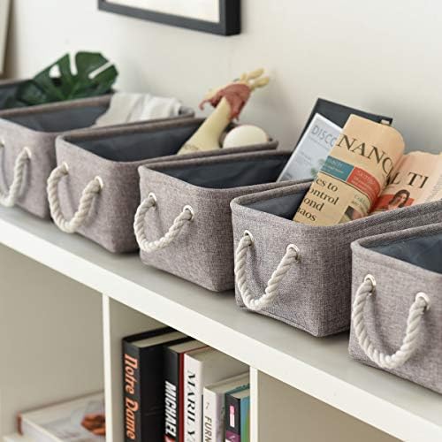 TheWarmHome Foldable Small Storage Baskets with Strong Cotton Rope Handles [6-Pack] Gray Collapsible Storage Bins Set Works Room Storage, Nursery Baskets - Image 4