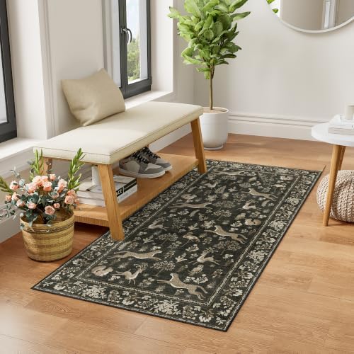 DUKINO 2x4 Rug for Entryway, Animal Washable Rug for Kitchen Charcoal Black - Image 3