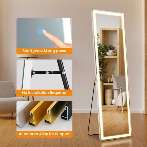 LED Rectangular Full Length Mirror, 60"L x 16"W Full Standing Mirror - Image 4