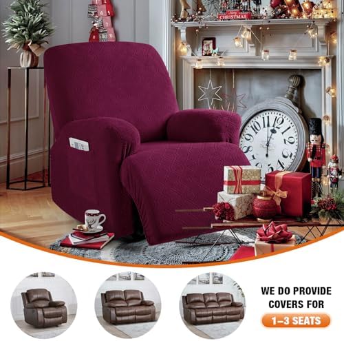 VANSOFY Stretch Recliner Chair Cover, Slipcover, Burgundy, 1 Seater - Image 4