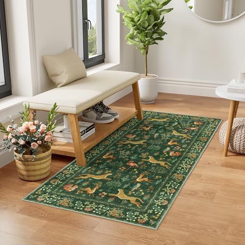 DUKINO 2x4 Rug for Entryway, Animal Washable Runner Rug for Kitchen, Green - Image 3