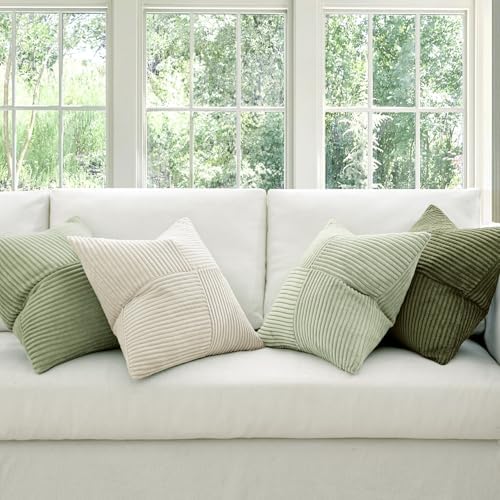 MIULEE Summer Light Green Decorative Throw Pillow Covers 18x18 Inch Set of 4 Boho Farmhouse Cushion Covers Mordern Classic Pillow Cases Soft Corduroy Gradient Home Decor for Couch Sofa Living Room Bed - Image 2