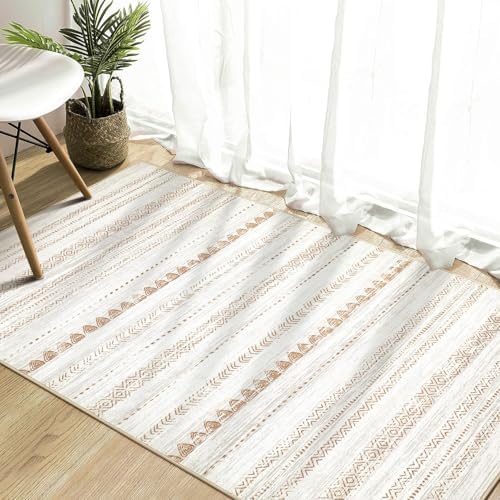 Nakagishi Boho 3x5 Area Rug Living Room Rugs Machine Washable Beige/Brown - Image 5
