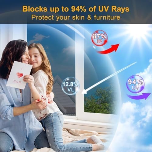 One Way Window Privacy Film Sun Heat Blocking, Reflective Mirror for Glass Windows Cover, Static Cling, Removable, Anti-UV, Anti-Glare Window Tint for Home, Silver, 35.4 Inch * 78.74 Inch - Image 7