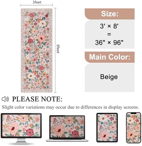 DUKINO 3x8 Kitchen Runner Rug, Washable Rug for Hallway Non Slip, Beige - Image 2