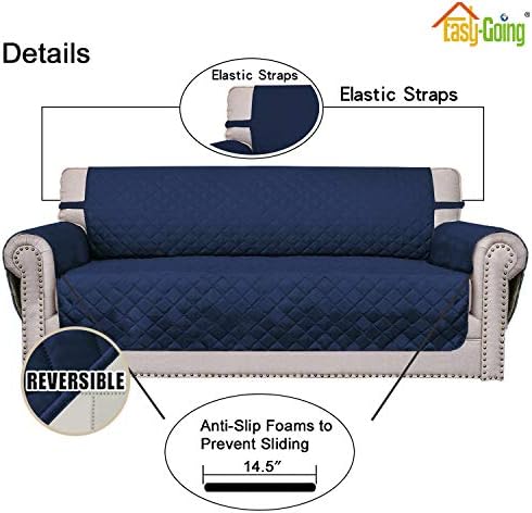 Easy-Going Reversible Couch Cover, Small Chair, Navy/Ivory - Image 3