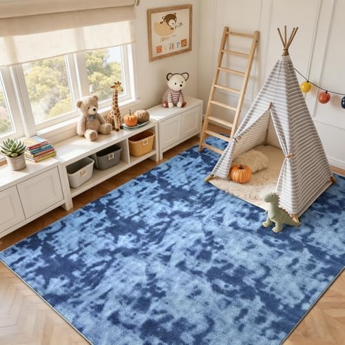 7x10 Large Tie-dye Teal Area Rug Non-Slip Washable for Living Room Bedroom - Image 5